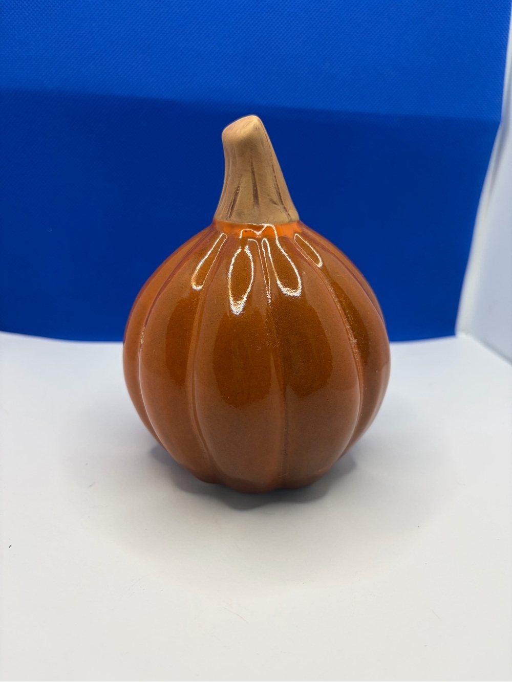 Glazed Ceramic Orange Pumpkin Fall Autumn Harvest Decor